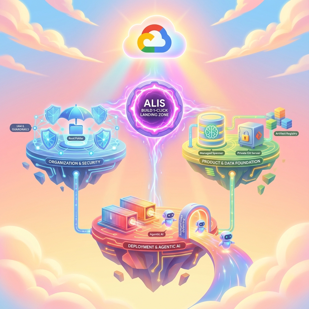 Generated cover image of a secure Google Cloud landing zone foundation for agentic AI workloads.