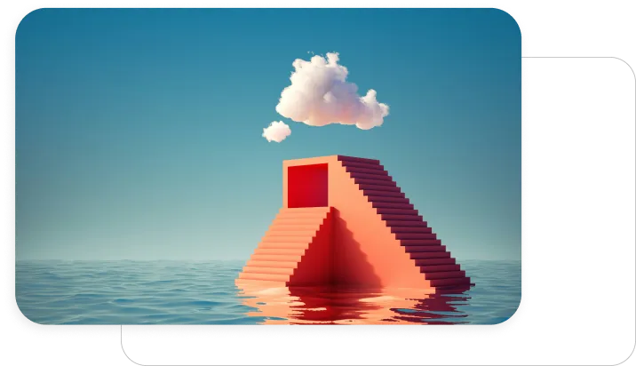 Image of a cloud floating on top of a flight of stairs in the ocean representing maximised Cloud ROI by the Alis Exchange platform.
