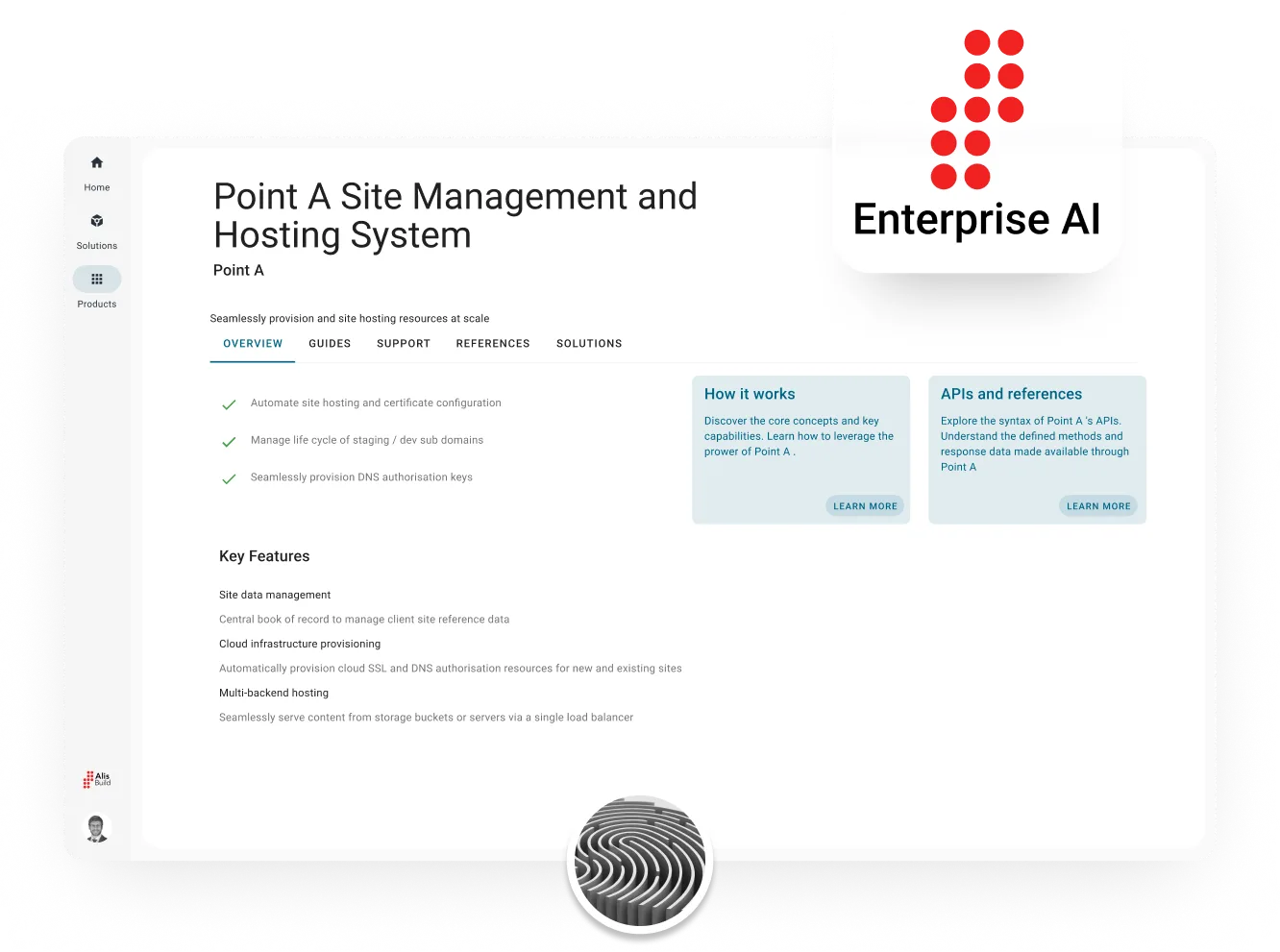 Alis Build Solutions Platform Dashboard provided by Alis Exchange as a seamless and secure enterprise-grade application management tool for one of their clients, Point A Marketing.