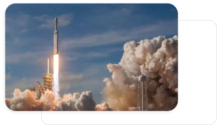 Image of a rocket securely blasting off into space, representing Alis Build providing a secure and scalable control pane for users to deploy applications with confidence.